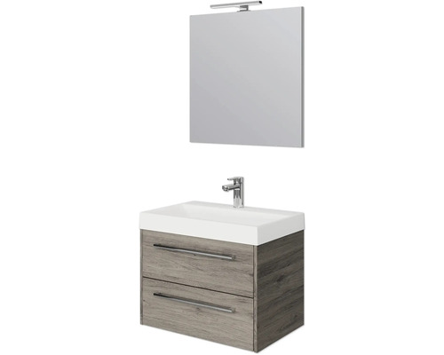 Set de meubles de salle de bains Pelipal Milano lxhxp 70 x 200 x 45 cm couleur de façade chêne sanremo avec vasque en fonte minérale blanc SET-138-010