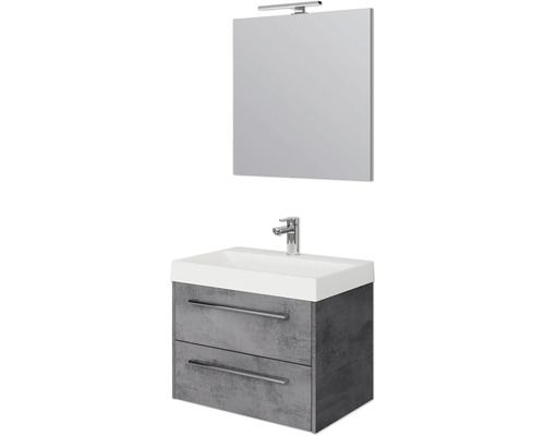 Set de meubles de salle de bains Pelipal Milano lxhxp 70 x 200 x 45 cm couleur de façade gris foncé oxydé avec vasque en fonte minérale blanc SET-138-012