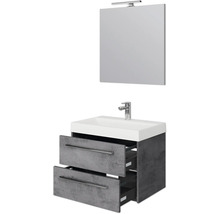 Badezimmerset mit Waschbeckenunterschrank, Waschbecken und Spiegel mit Lampe