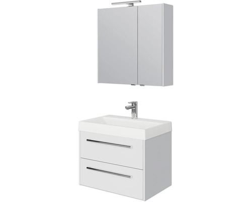 Set de meubles de salle de bains Pelipal Milano lxhxp 70 x 200 x 45 cm couleur de façade blanc haute brillance avec vasque en fonte minérale blanc SET-138-013