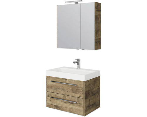 Set de meubles de salle de bains Pelipal Milano lxhxp 70 x 200 x 45 cm couleur de façade chêne ribbeck avec vasque en fonte minérale blanc SET-138-015