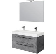 Waschtisch mit zwei Schubladen, Aufsatzwaschbecken, Spiegel und Lampe für das Badezimmer
