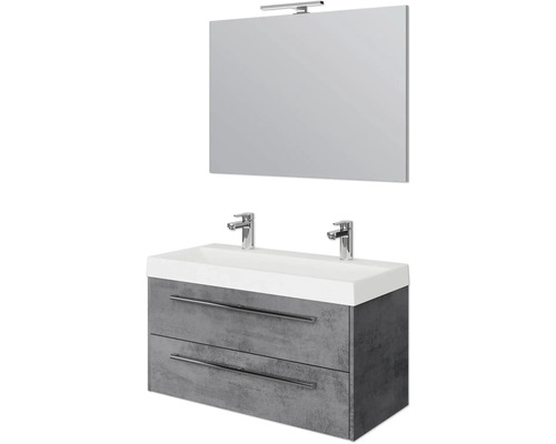 Set de meubles de salle de bains Pelipal Milano lxhxp 100 x 200 x 45 cm couleur de façade gris foncé oxydé avec vasque double en fonte minérale blanc SET-138-042