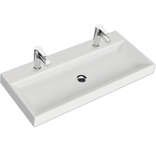 Rechteckiger Aufsatzwaschtisch aus Sanitärkeramik mit zwei Armaturen