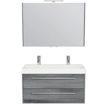 Waschtisch mit zwei Schubladen, Waschbecken und Spiegelschrank