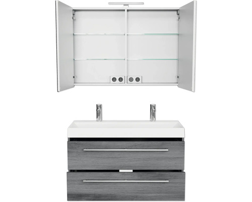 Waschtisch mit Unterschrank und Spiegelschrank zur Aufbewahrung im Badezimmer