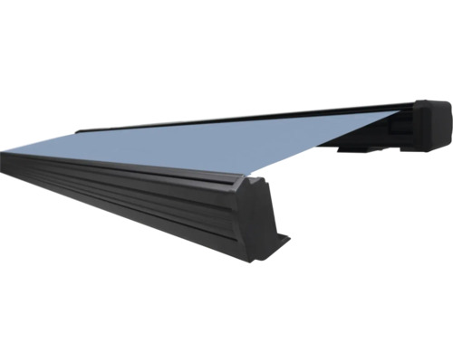 SOLUNA Kassettenmarkise Exquisit 5,5x3,5 Stoff Dessin 8204 Gestell DB703 dunkelgrau Antrieb rechts inkl. Motor und Wandschalter