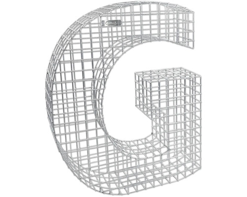 Gabione in Form des Buchstaben G aus Drahtgitter