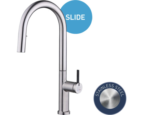 KEO Küchenarmatur KAWAI mit herausziehbarer Pefect Slide Handbrause edelstahl matt Küchenarmatur aus Edelstahl