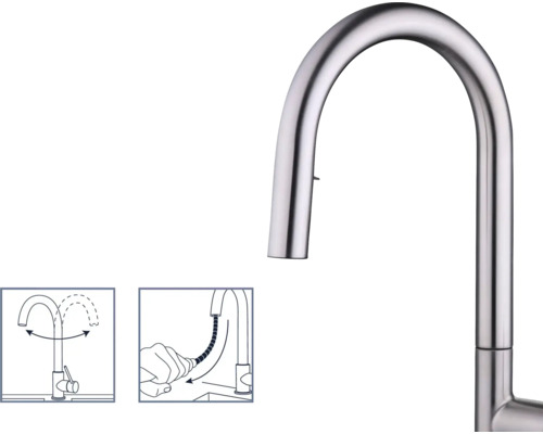 Küchenarmatur aus Edelstahl mit schwenkbarem Auslauf und Brauseschlauch