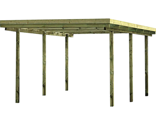 Abri de voiture en bois avec six poteaux