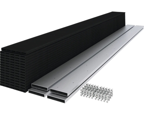 Lames de terrasse en plastique avec structure de support et matériel de fixation