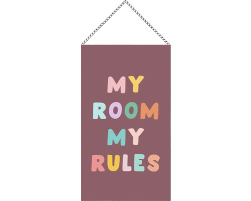 Tableau en bois my room my rules 13x23 cm