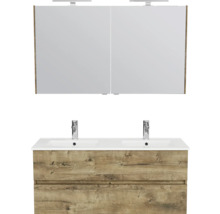 Waschtisch mit Doppelwaschbecken, Unterschrank und Spiegelschrank