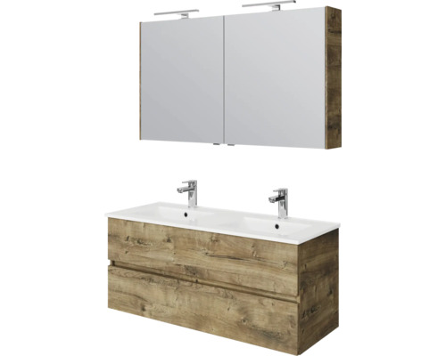 Set de meubles de salle de bains Pelipal Napoli lxhxp 120 x 200 x 46,5 cm couleur de façade chêne ribbeck avec vasque double en céramique blanc SET-150-046