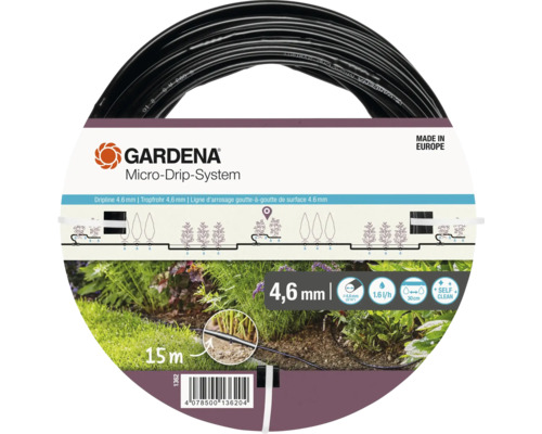 GARDENA Système Micro-Drip Tuyau goutte-à-goutte de surface 4.6 mm (3/16"), 15 m, sans robinetterie