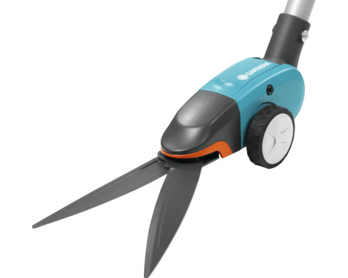 Gardena Logo, Grasschere mit Rädern