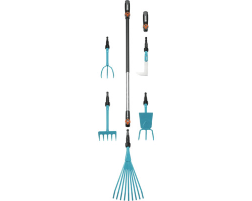 Kit de nettoyage et d''entretien Gardena avec manche télescopique et divers accessoires pour le jardinage