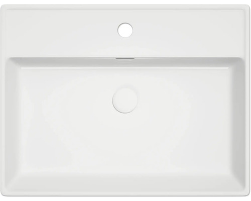 Lavabo en céramique avec trou pour robinet et trop-plein