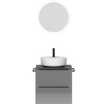 Meuble-lavabo avec vasque à poser et miroir rond pour la salle de bains