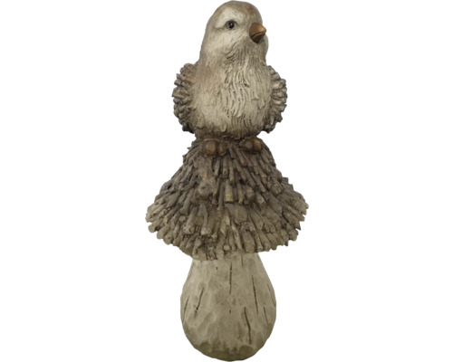 Figurine décorative Oiseau avec champignon h 51 cm marron