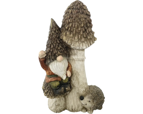 Figurine décorative Lutin avec champignon h 44 cm marron