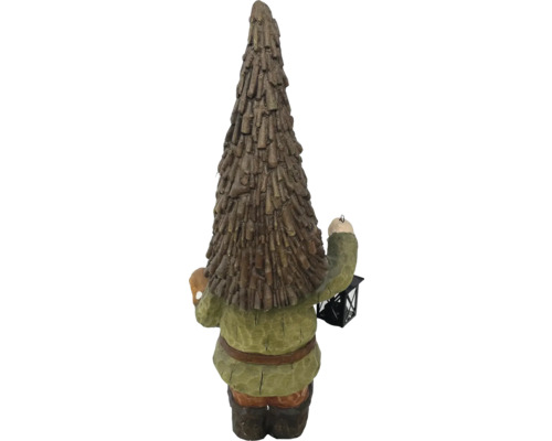 Figurine de nain de jardin vue de derrière avec lanterne et chapeau d''arbre