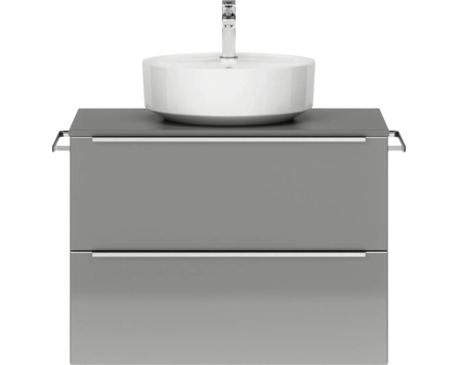 Badmöbel-Set NOBILIA Programm 3 BxHxT 81 x 59,1 x 48,7 cm Frontfarbe grau hochglanz mit Aufsatz-Waschtisch Griffleiste chrom matt 380 Waschtisch mit Aufsatzwaschbecken und zwei Schubladen