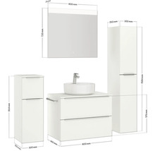 Badezimmermöbel-Set mit Waschtisch, Waschbecken, Spiegelschrank und zwei Hochschränken