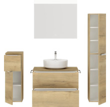 Badezimmer-Set mit Waschtisch, Aufsatzwaschbecken, Spiegelschrank und Hochschrank