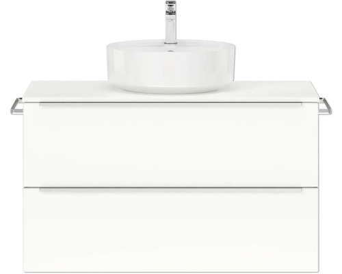 Set de meubles de salle de bains NOBILIA Programm 3 lxhxp 101 x 59,1 x 48,7 cm couleur de façade blanc haute brillance avec vasque à poser barre de prise chrome mat 434
