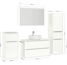 Badmöbel-Set NOBILIA Programm 3 BxHxT 210 x 169,1 x 48,7 cm Frontfarbe weiß hochglanz mit Aufsatz-Waschtisch weiß und Spiegel mit LED-Beleuchtung Midischrank Unterschrank Griffleiste chrom matt 466