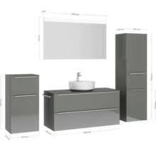 Badmöbel-Set NOBILIA Programm 3 BxHxT 230 x 169,1 x 48,7 cm Frontfarbe grau hochglanz mit Aufsatz-Waschtisch weiß und Spiegel mit LED-Beleuchtung Midischrank Unterschrank Griffleiste chrom matt 524