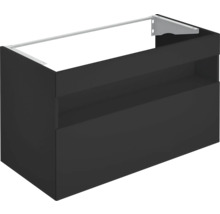 Meuble sous-vasque noir avec deux tiroirs et suspension en métal
