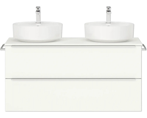 Set de meubles de salle de bains double NOBILIA Programm 3 lxhxp 121 x 59,1 x 48,7 cm couleur de façade blanc mat avec vasque à poser barre de prise chrome mat 544