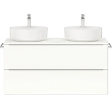 Set de meubles de salle de bains double NOBILIA Programm 3 lxhxp 121 x 59,1 x 48,7 cm couleur de façade blanc haute brillance avec vasque à poser barre de prise chrome mat 546