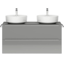 Set de meubles de salle de bains double NOBILIA Programm 3 lxhxp 121 x 59,1 x 48,7 cm couleur de façade gris haute brillance avec vasque à poser barre de prise chrome mat 548