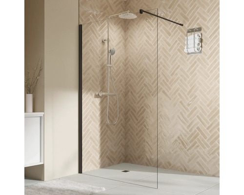 Paroi de douche à l'italienne BREUER Elana 2.0 80 x 200 cm profilé arrondi noir verre transparent réversible