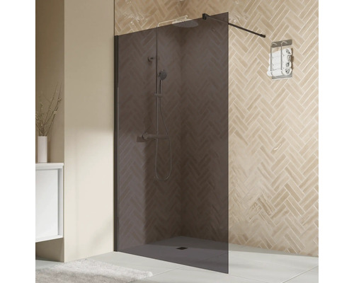 Paroi de douche à l'italienne BREUER Elana 2.0 120 x 200 cm profilé arrondi noir décor de vitre gris réversible