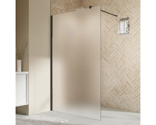 Paroi de douche à l'italienne BREUER Elana 2.0 100 x 200 cm profilé arrondi noir décor de vitre satiné réversible