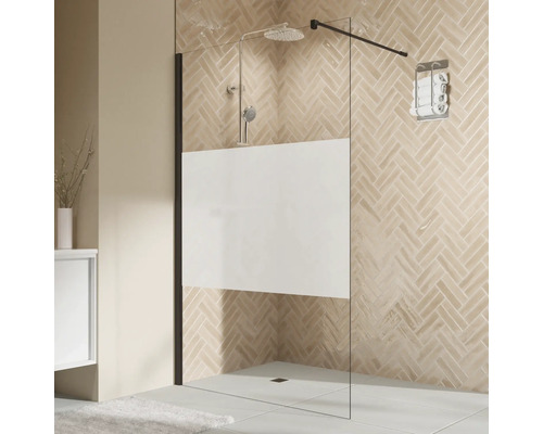 Paroi de douche à l'italienne BREUER Elana 2.0 100 x 200 cm profilé arrondi noir décor de vitre Intima réversible