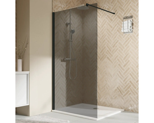 Paroi de douche à l'italienne BREUER Elana 2.0 80 x 200 cm profilé carré noir décor de vitre gris réversible