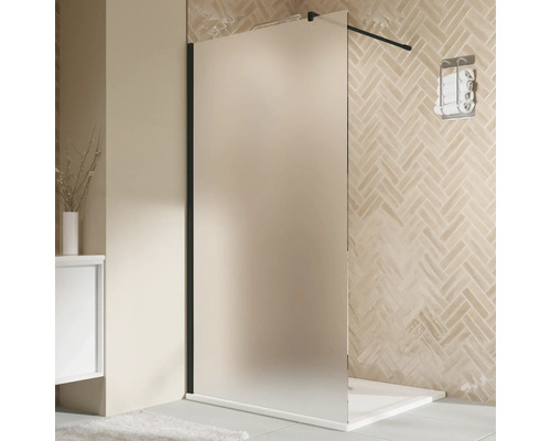 Paroi de douche à l'italienne BREUER Elana 2.0 140 x 200 cm profilé carré noir décor de vitre satiné réversible