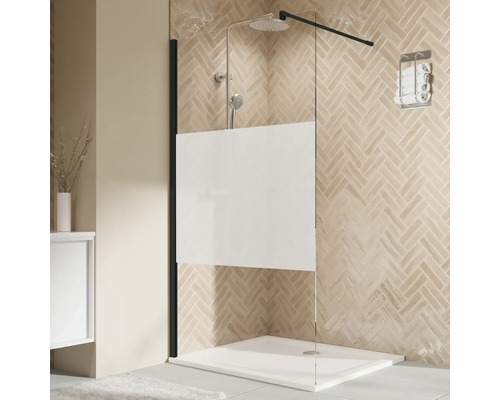 Paroi de douche à l'italienne BREUER Elana 2.0 100 x 200 cm profilé carré noir décor de vitre Intima réversible