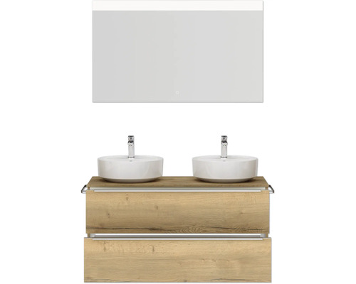 Ensemble de meubles de salle de bain avec double vasque, meuble sous-vasque et miroir