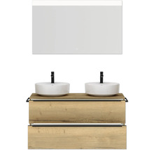 Ensemble de meubles de salle de bain avec double vasque, meuble sous-vasque et miroir