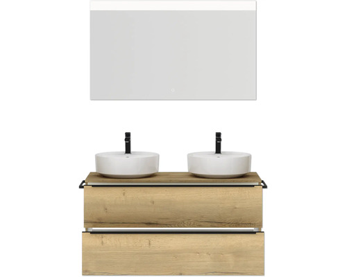 Ensemble de meubles de salle de bain avec double vasque, meuble sous-vasque et miroir