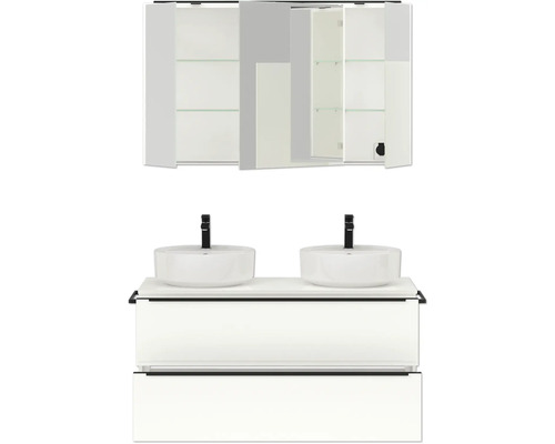 Ensemble de salle de bains avec meuble sous-lavabo, vasque à poser et armoire de toilette