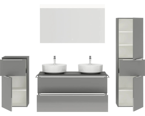 Ensemble de meubles de salle de bains avec lavabo, meuble sous-lavabo, armoire de toilette et armoires hautes