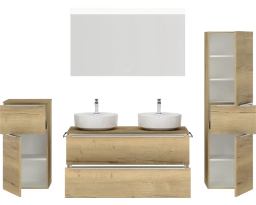 Ensemble de meubles de salle de bains avec meuble-lavabo, vasque à poser, armoire de toilette et armoire haute